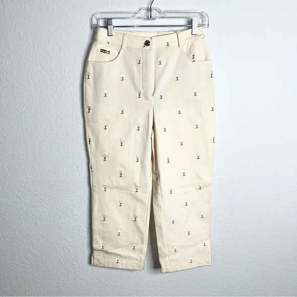 St. John Sport Pants Jeans Women Size 2 Straight Leg Golf Cream Crop C - Picture 1 of 12